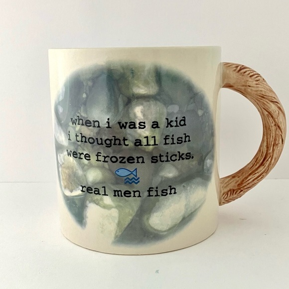 Real Men FISH Coffee Tea Soup Mug Cup Spoof Fish Sticks Dad Father Manly Gift - Picture 6 of 10